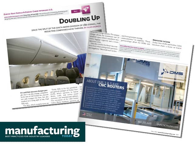 DMS CNC Routers Featured in Manufacturing Today Magazine with C & D Zodiac Aerospace