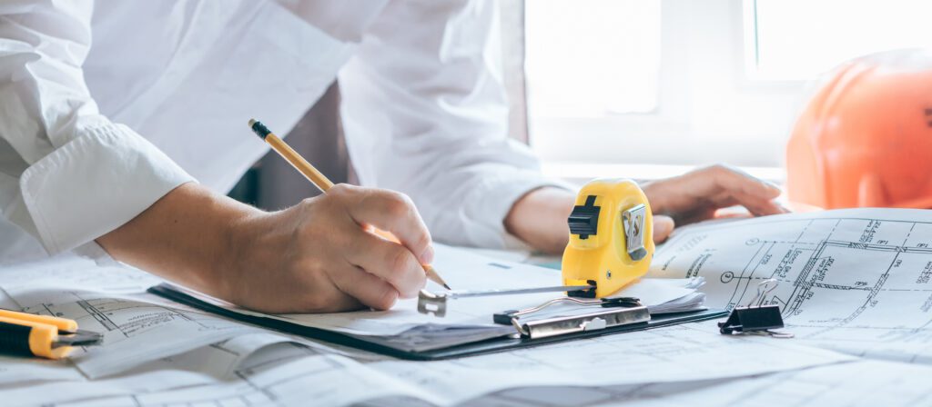 architect design working drawing sketch plans with tools