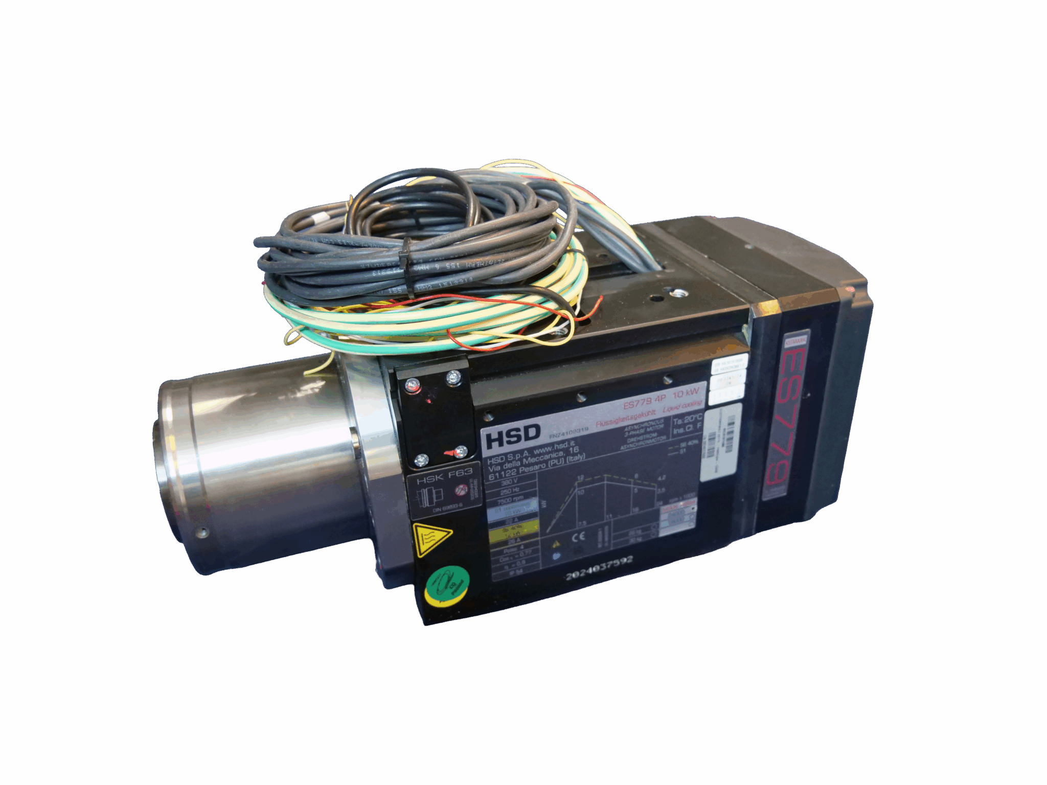 ES779 HSK F63 Liquid Cooled CNC Spindle – Long Nose, 380 V